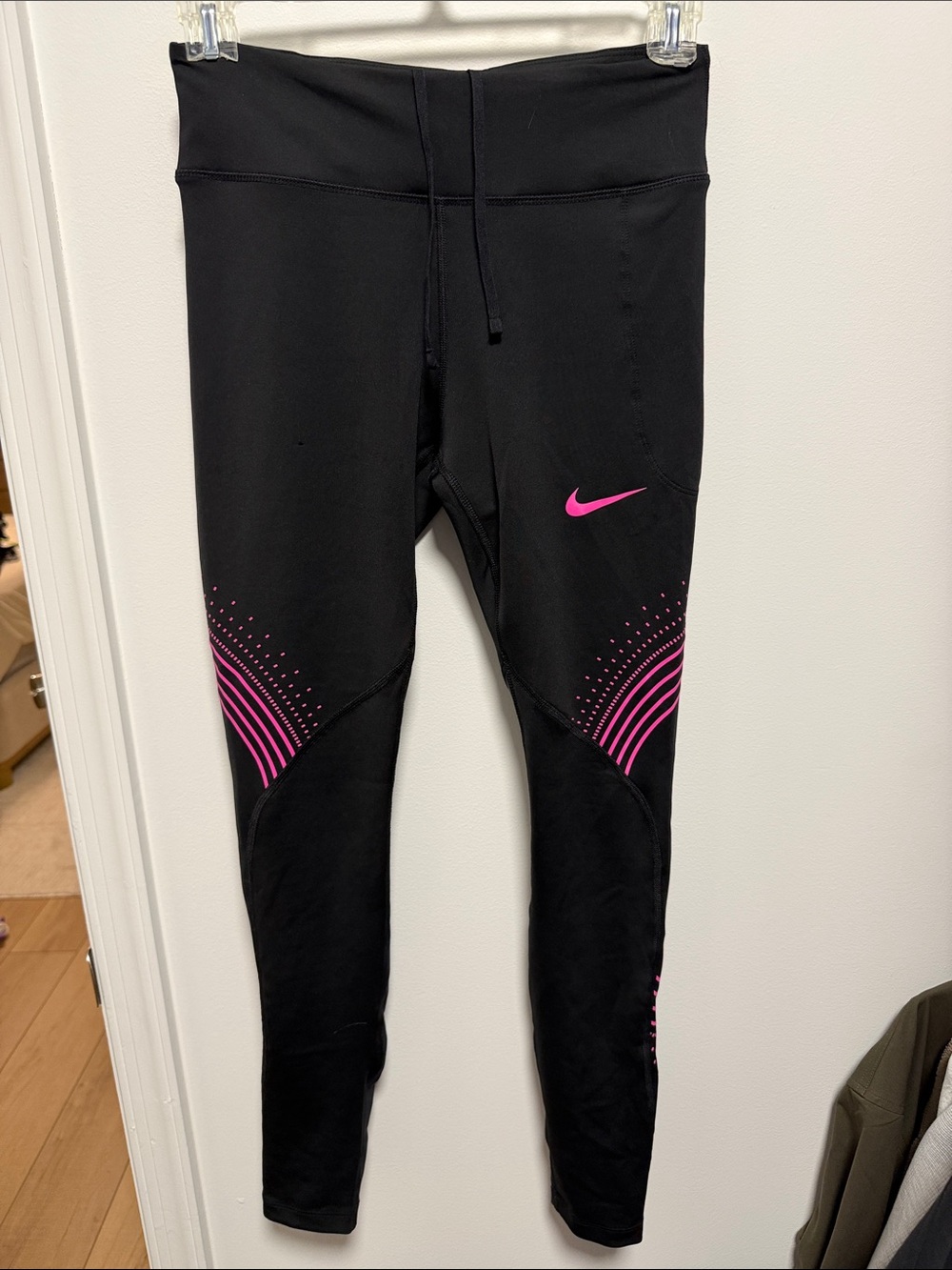 Nike Black Leggings with Pink Swoosh and Graphic Accents
